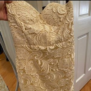 Beige Strapless Lace Dress